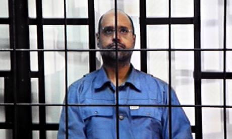 Saif al-Islam al-Gaddafi. During a hearing in a courtroom in Zintan on June 22, 2014