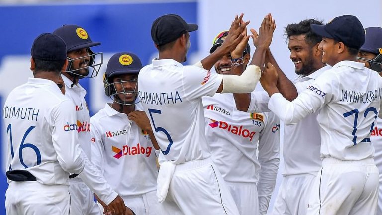 Sri Lankan cricketers are excited about spinner Ramesh Mendis after taking the wicket of Kyle Meyers.