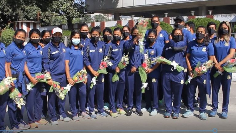 Women's cricket team at the airport